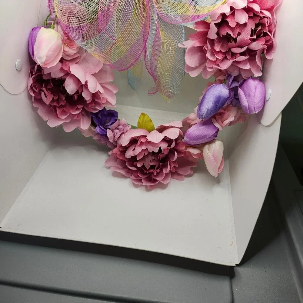 Hand Crafted Pink Peony Tulip Floral Wreath  Spring Door Wall Decoration